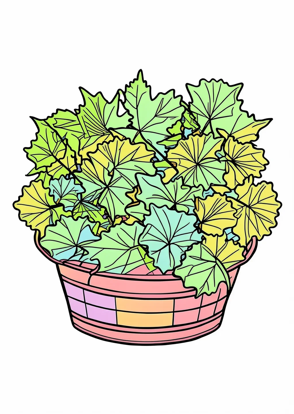 Autumn Maple Basket Coloring Page – colored example