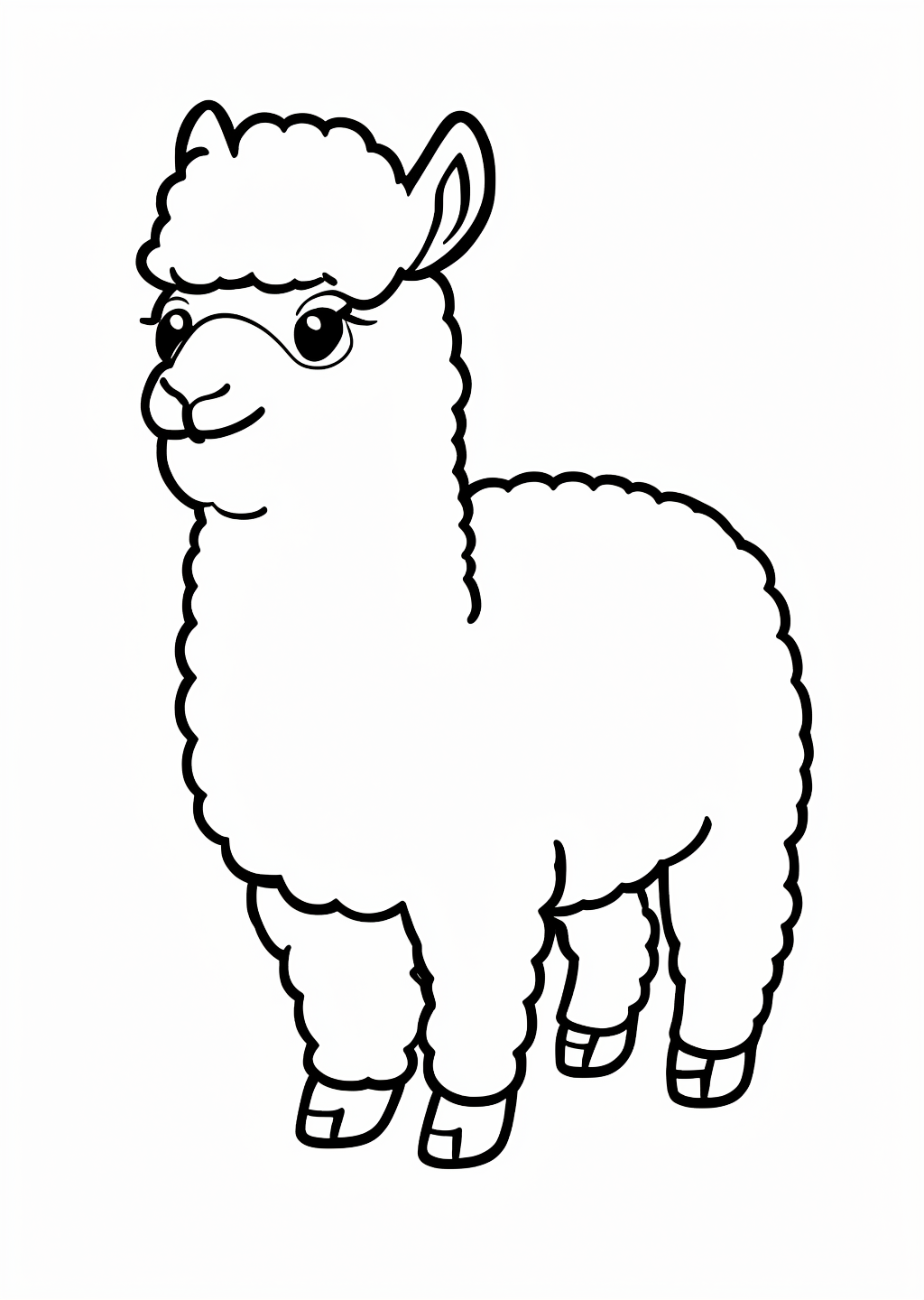 Fluffy Alpaca Coloring Page – line art