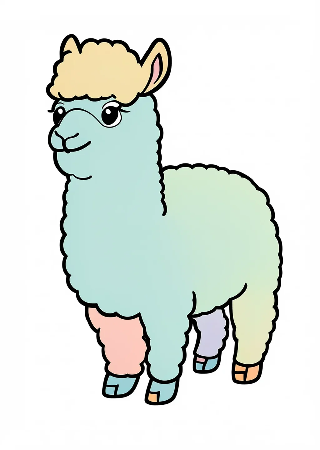 Fluffy Alpaca Coloring Page – colored example