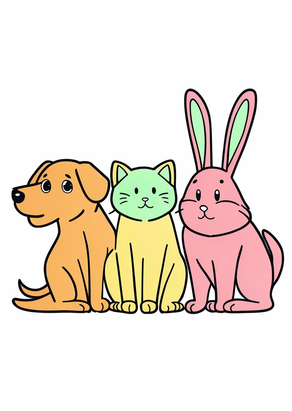 Animal Friends Coloring Page – colored example