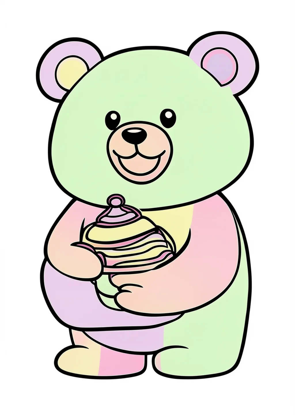 Bear with Honey Coloring Page – colored example