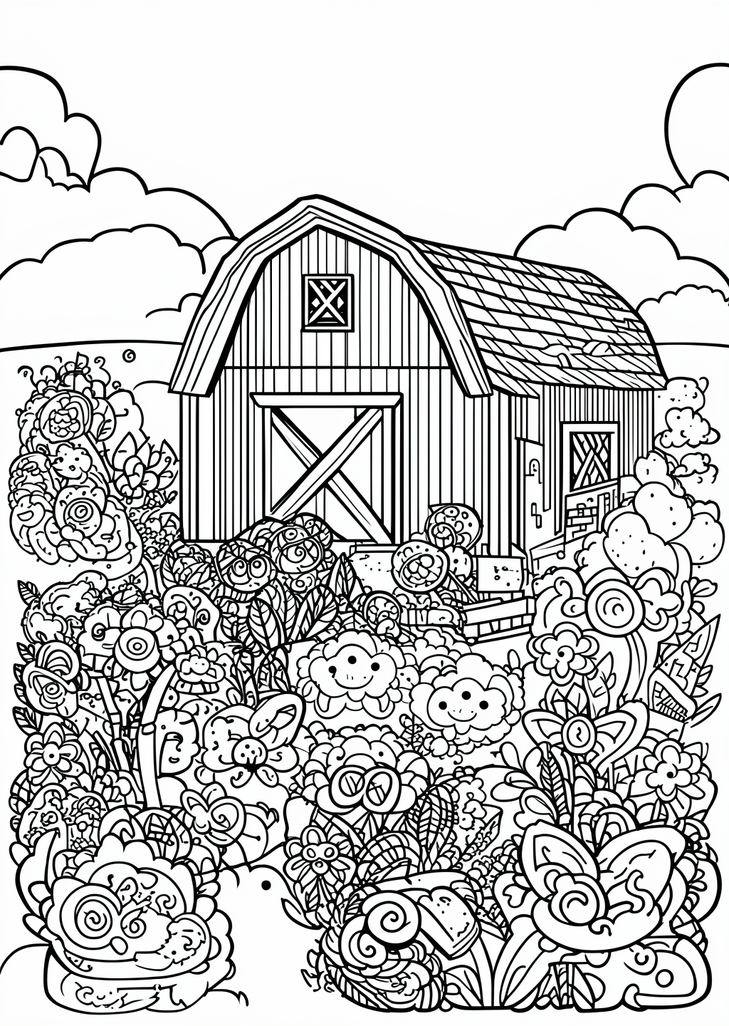 Farm Coloring Page – line art