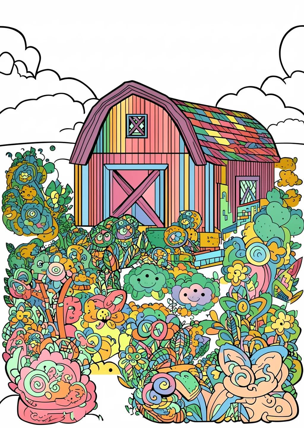 Farm Coloring Page – colored example