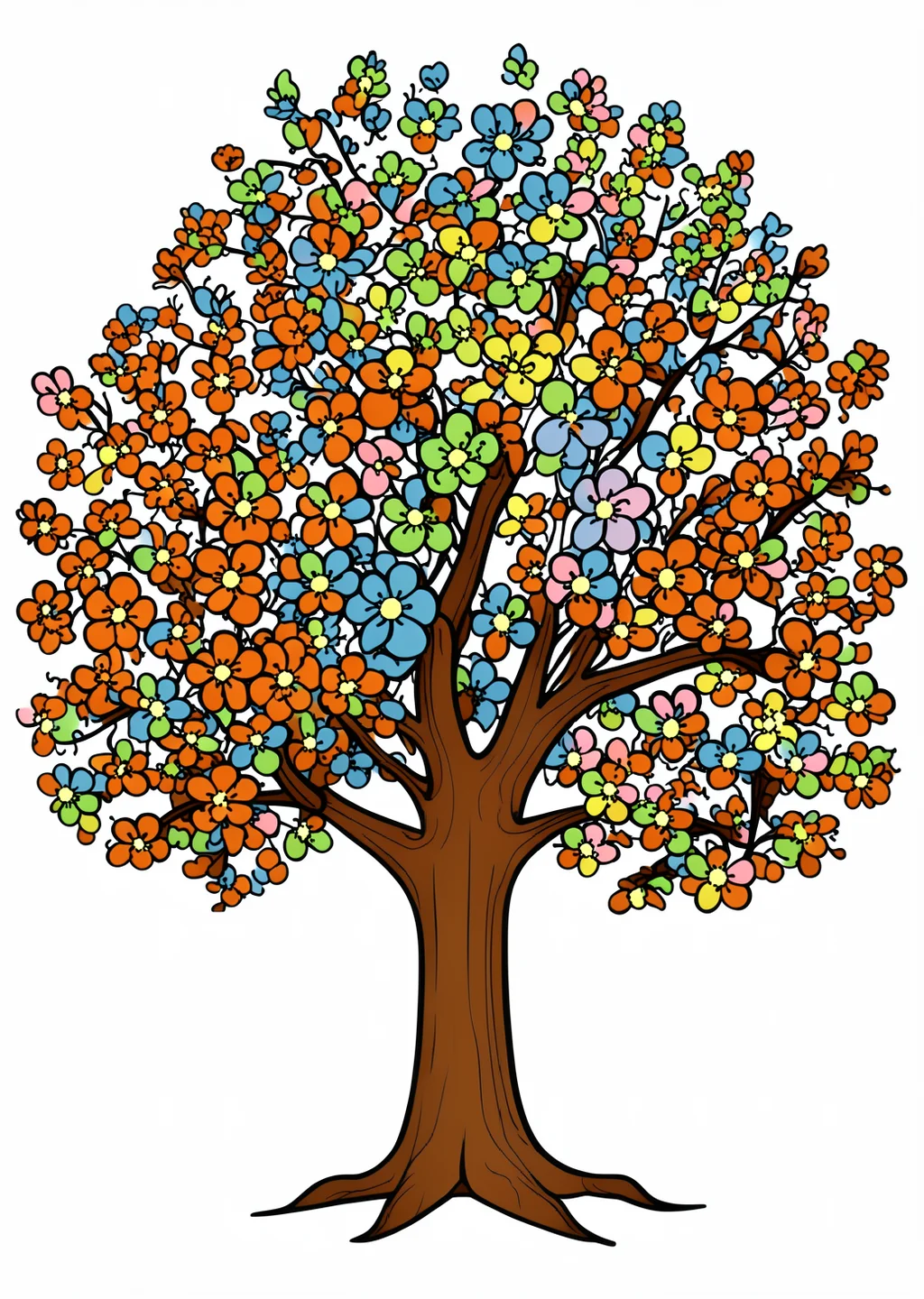 Four Seasons Tree Coloring Page – colored example