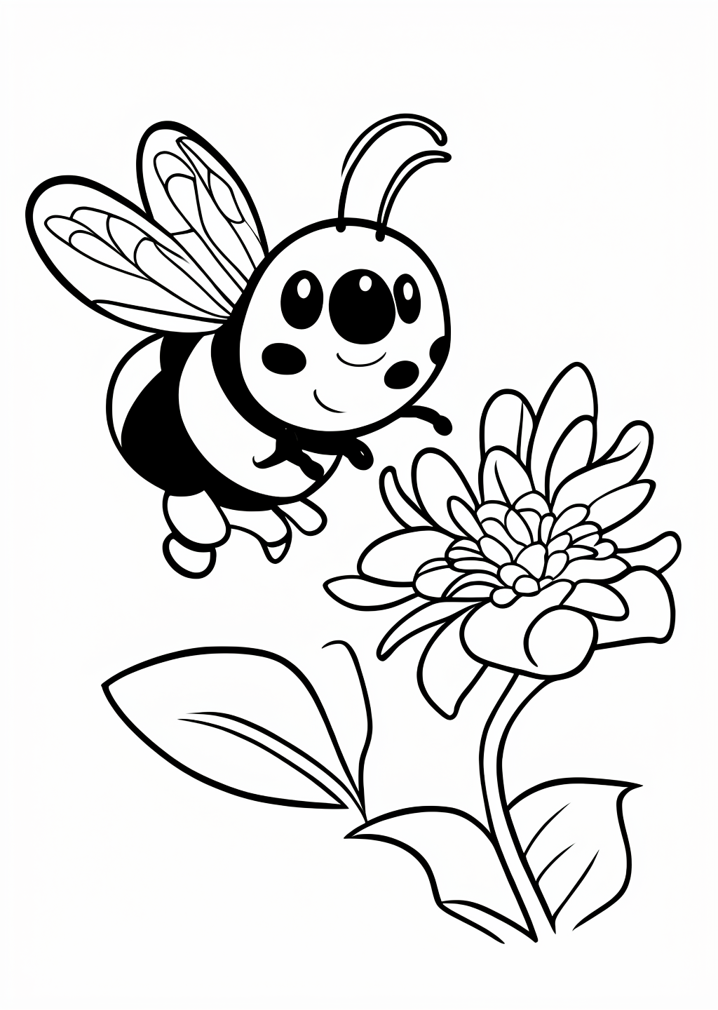 Bee and Flower Coloring Page – line art
