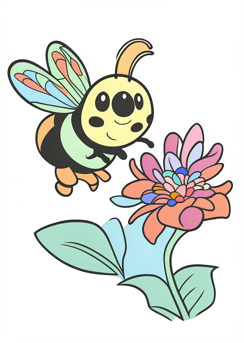 Bee and Flower Coloring Page – colored example