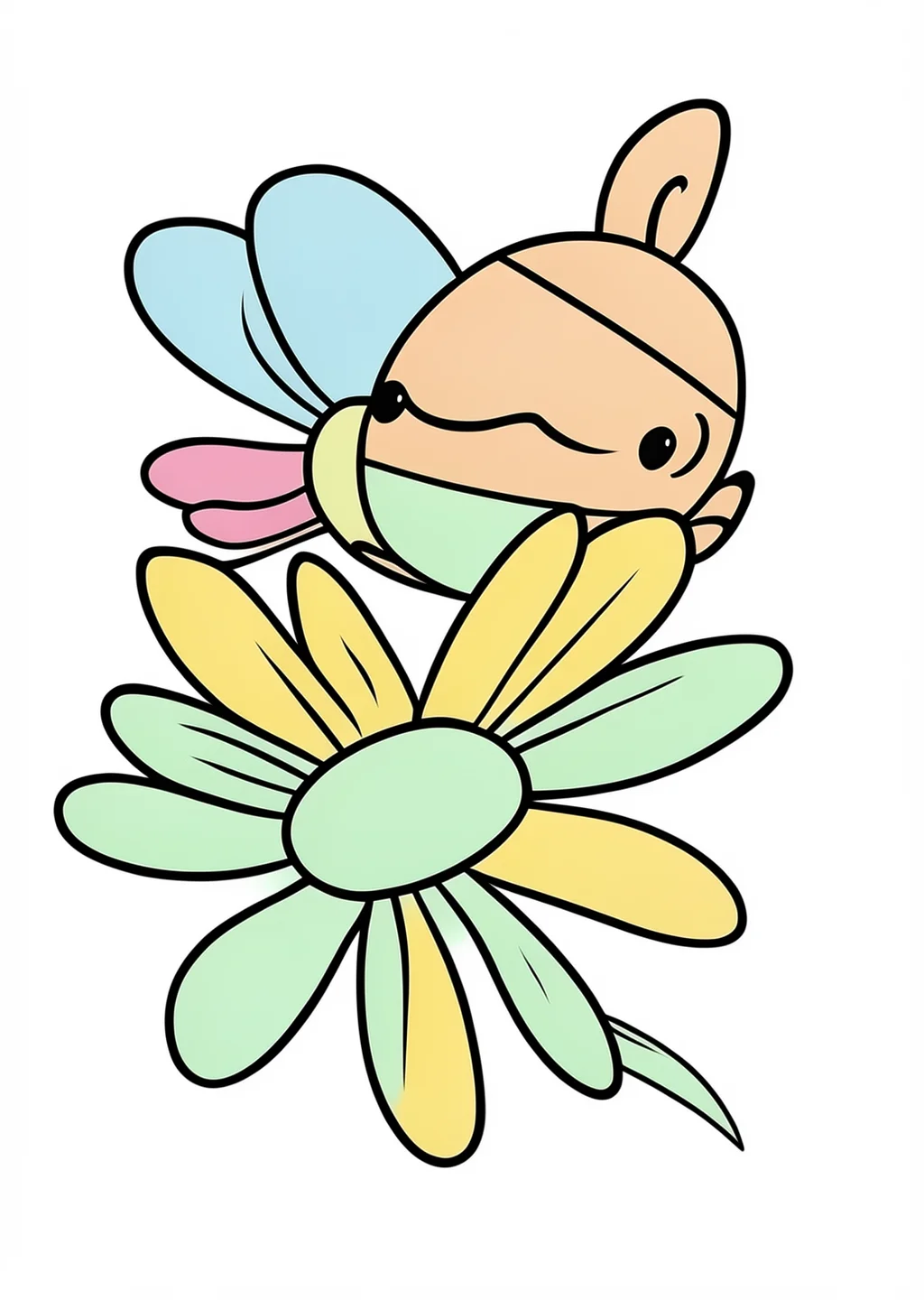 Bee and Flower Coloring Page – colored example