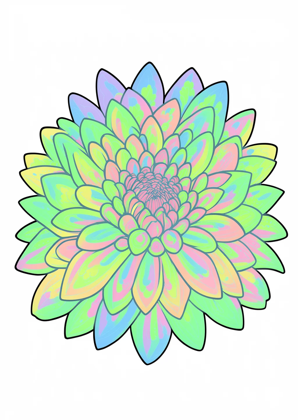 Dahlia Coloring Page – colored example