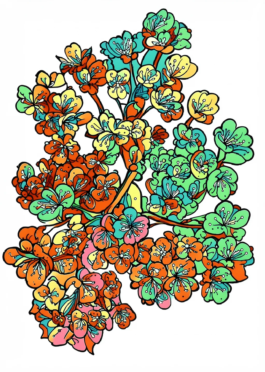 Flower Kirschbluete Coloring Page – colored example