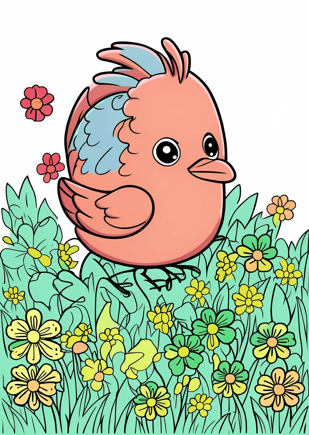 Spring Chick Coloring Page – colored example