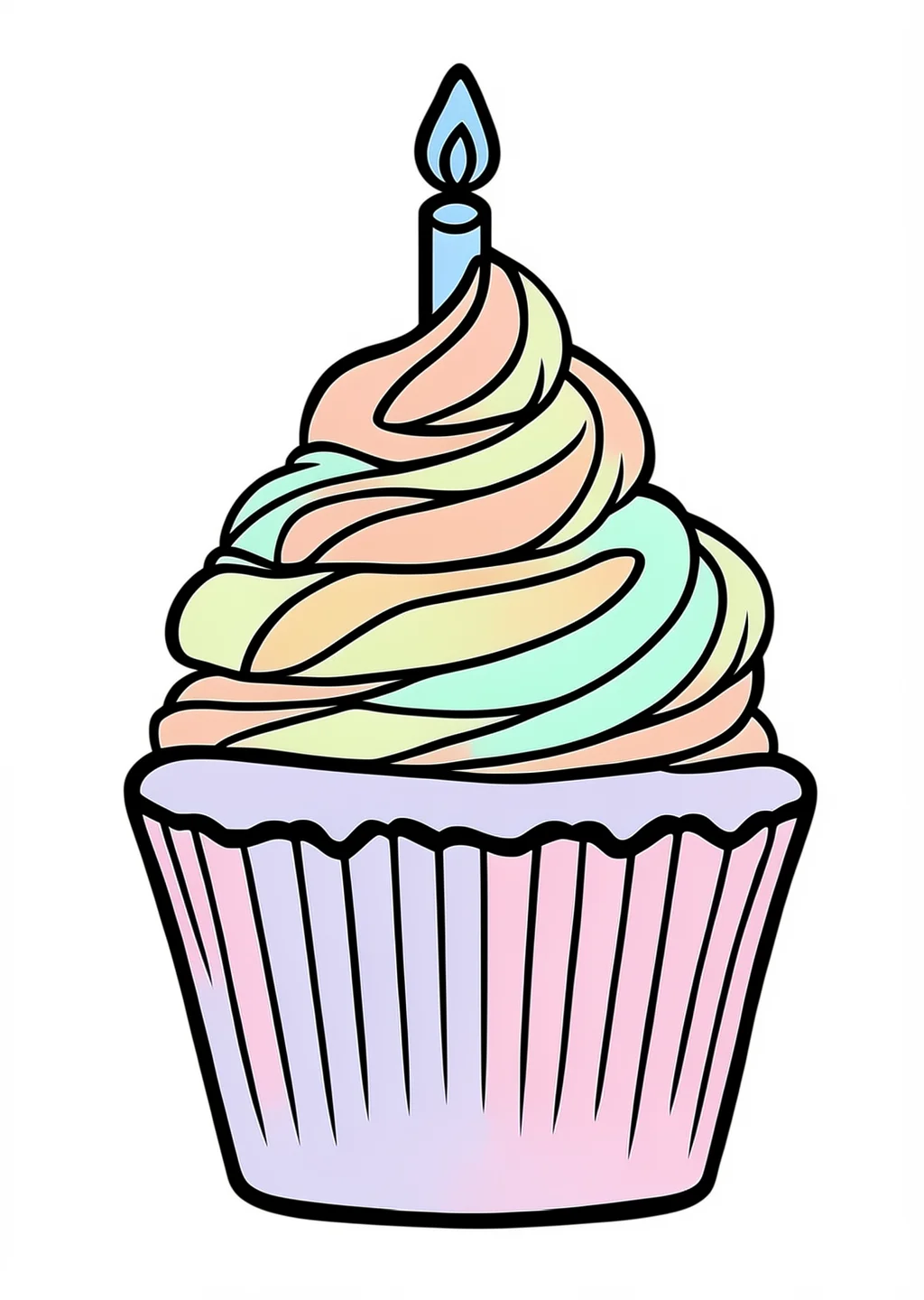 Birthday Cupcake Coloring Page – colored example