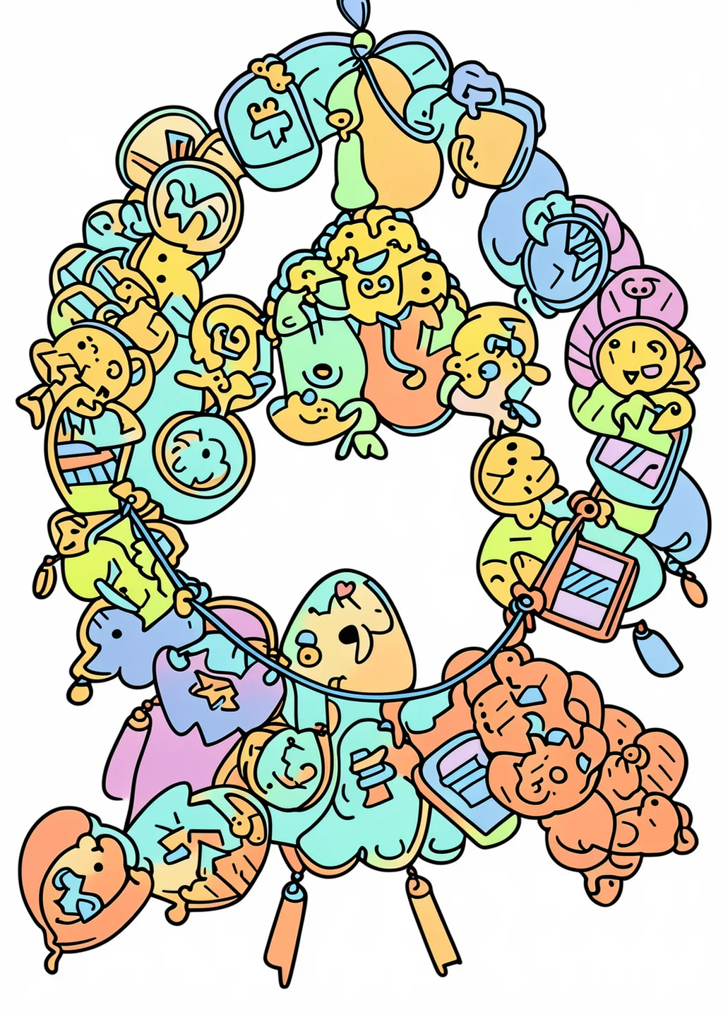 Birthday Garland Coloring Page – colored example