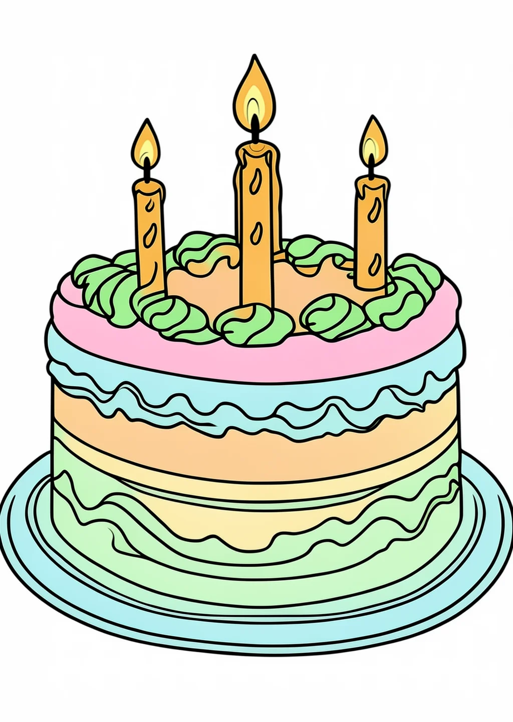Birthday Cake Coloring Page – colored example