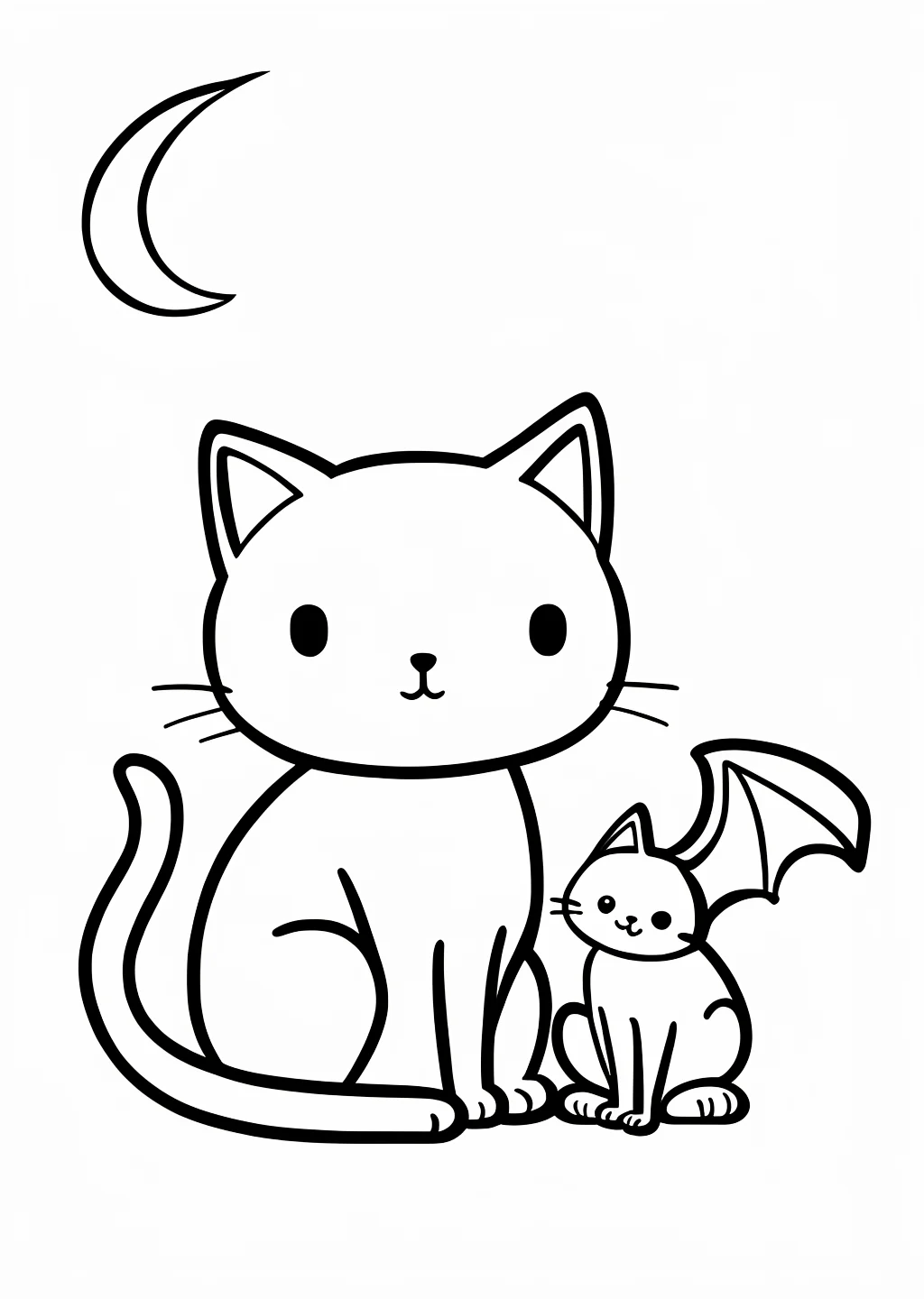 Halloween Cat and Bat Coloring Page