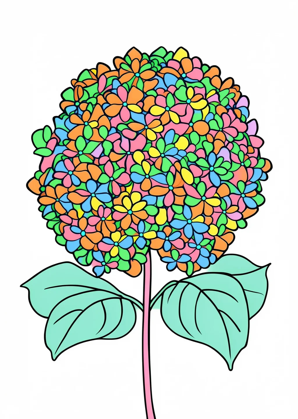 Hydrangea Easy Coloring Page – colored example
