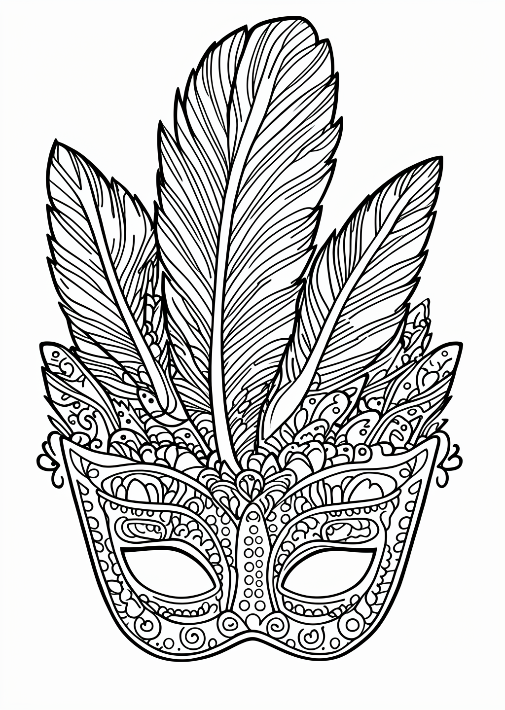 Carnival Feather Mask Coloring Page – line art