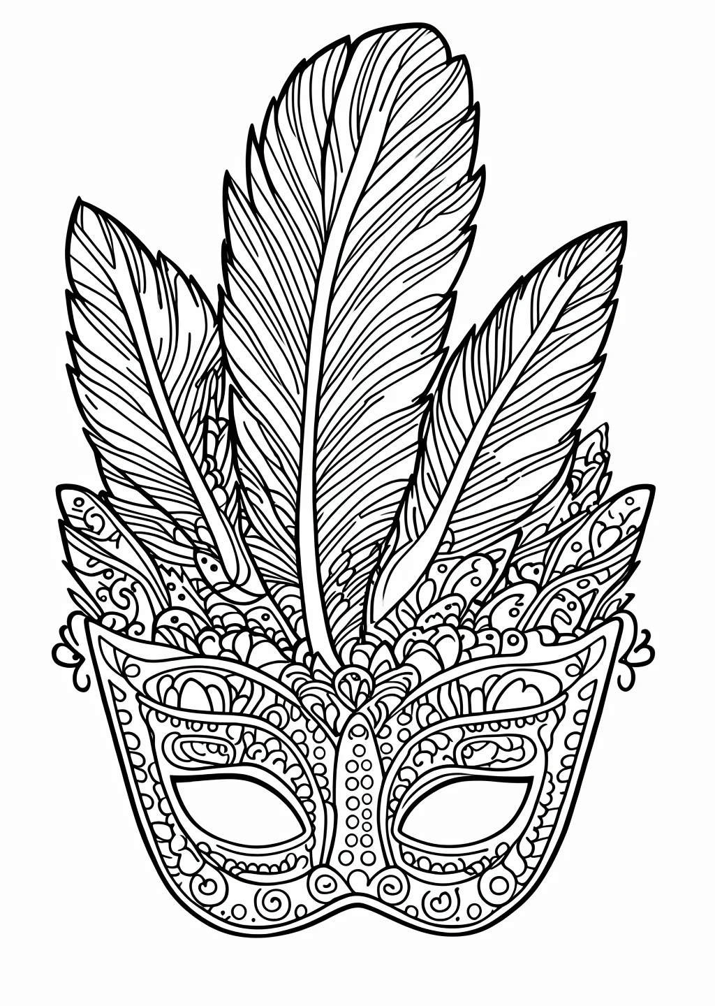 Carnival Feather Mask Coloring Page