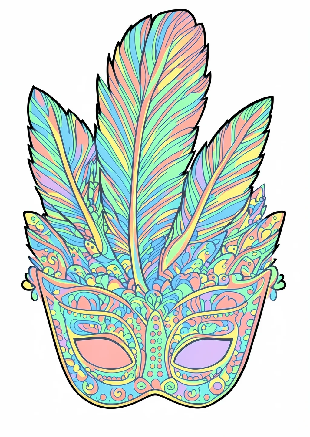 Carnival Feather Mask Coloring Page – colored example