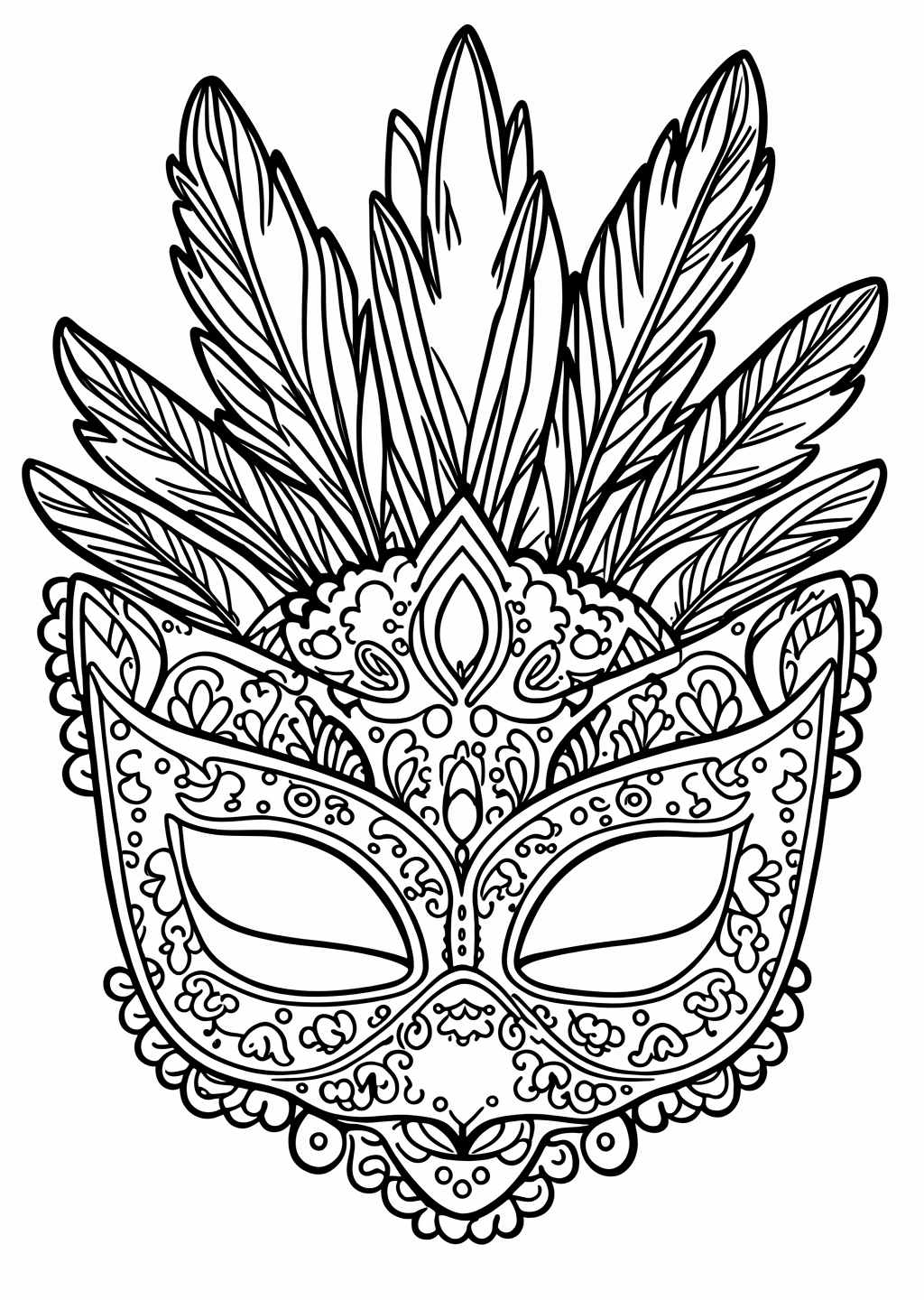 Carnival Mask Coloring Page – line art