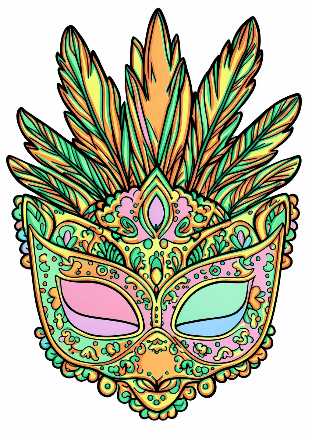 Carnival Mask Coloring Page – colored example