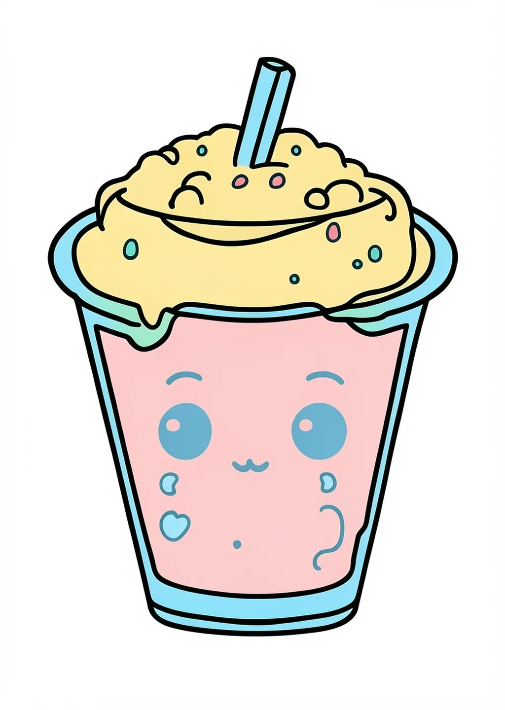 Kawaii Bubble Tea Coloring Page – colored example