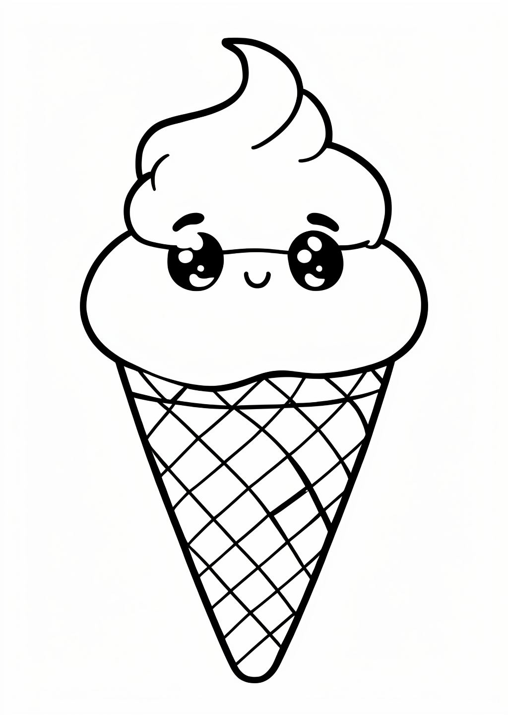 Kawaii Ice Cream Coloring Page – line art