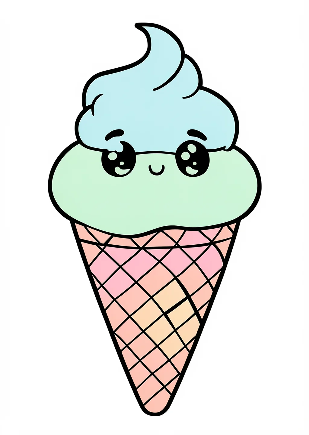 Kawaii Ice Cream Coloring Page – colored example