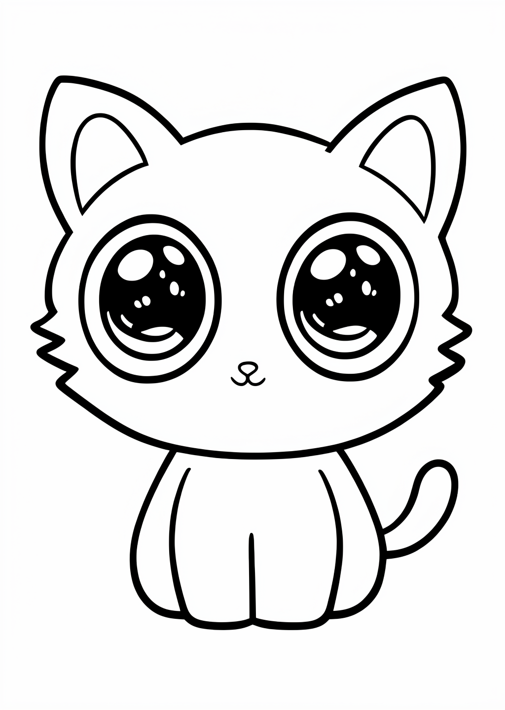 Kawaii Cat Coloring Page – line art
