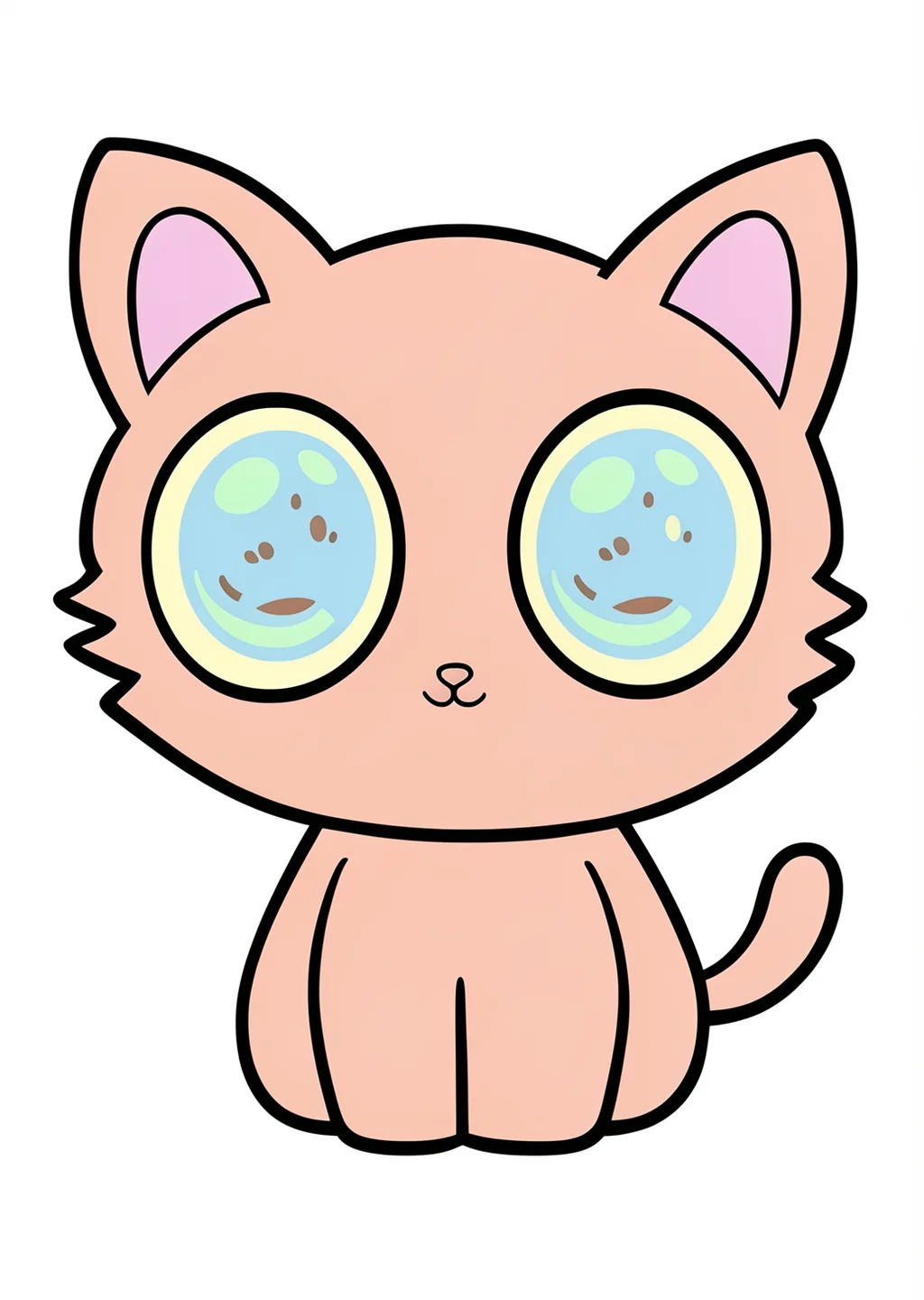 Kawaii Cat Coloring Page – colored example