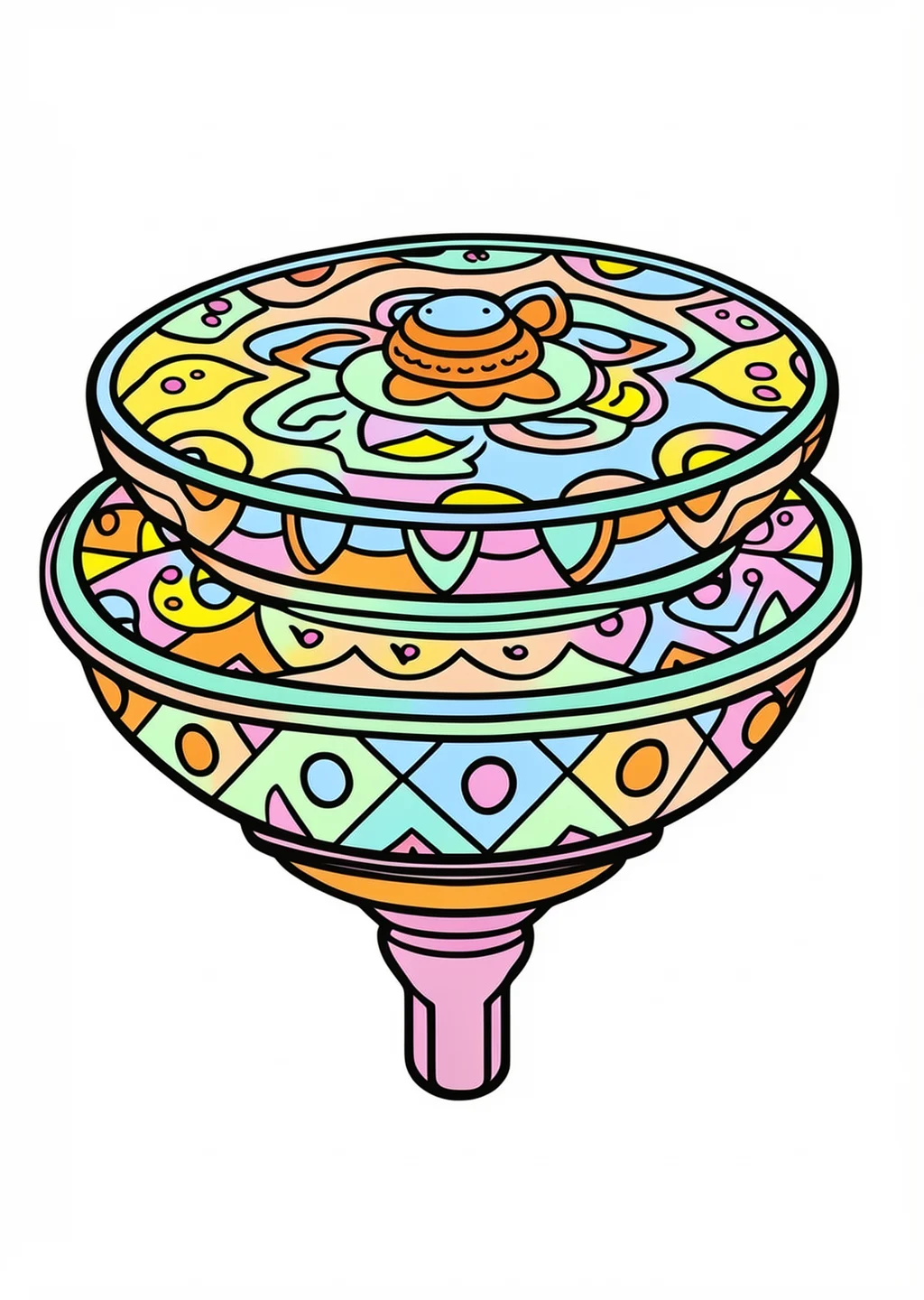 New Year Spinning Top Coloring Page – colored example
