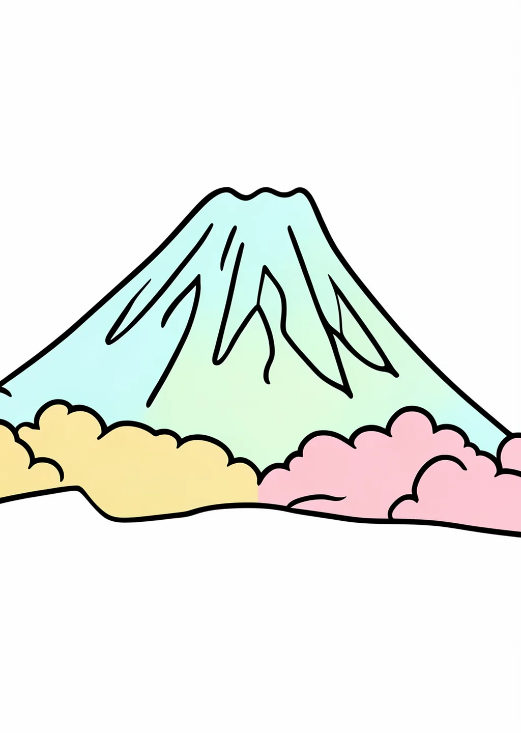 New Year Mount Fuji Coloring Page – colored example
