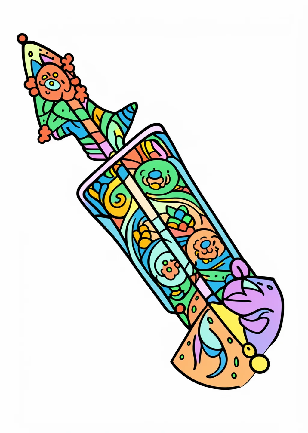 New Year Hamaya Coloring Page – colored example