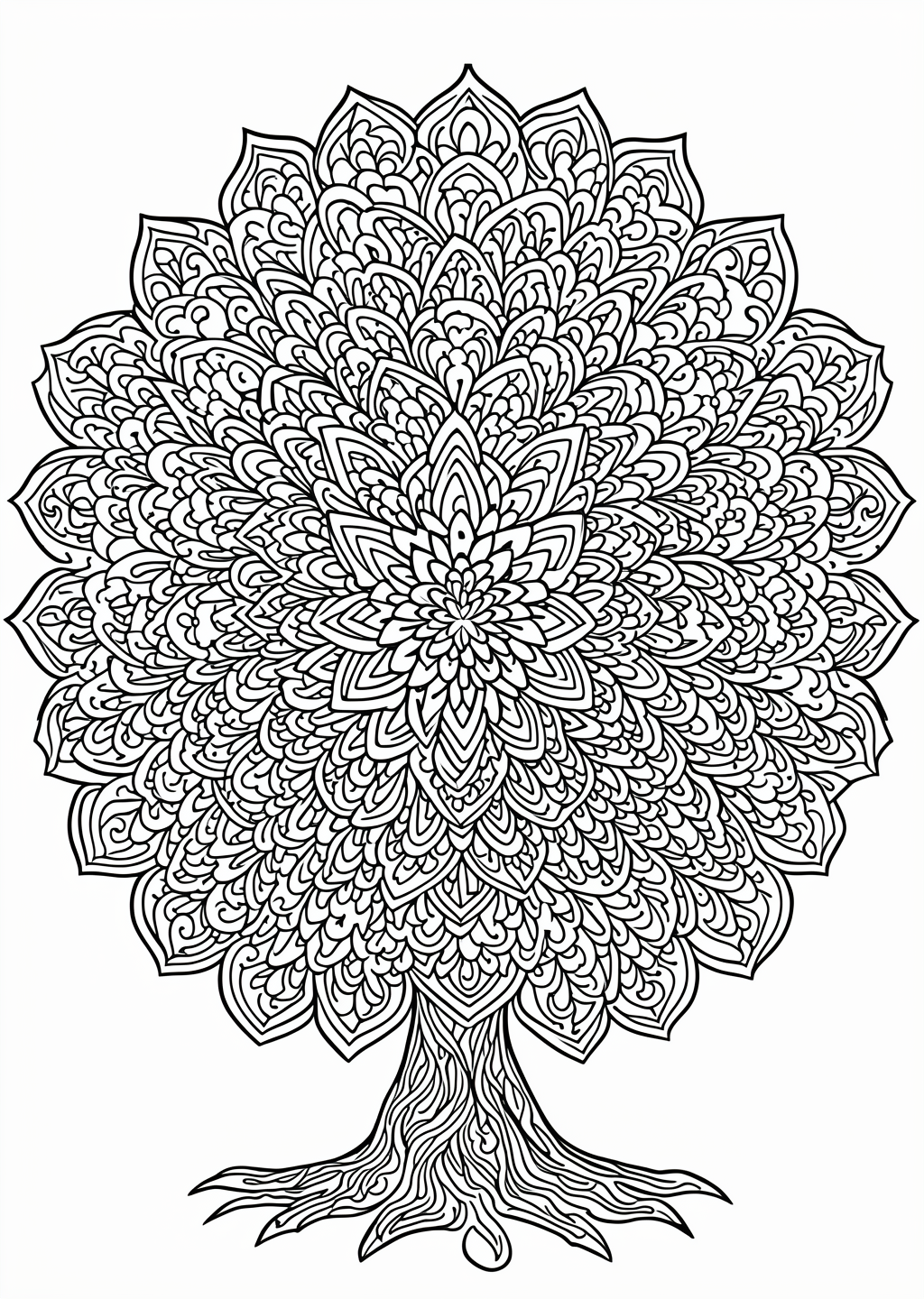 Mandala Tree Coloring Page – line art