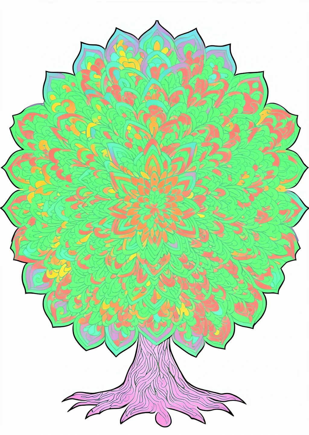 Mandala Tree Coloring Page – colored example