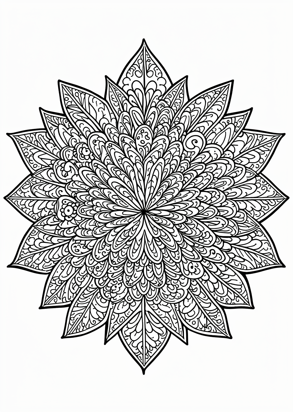 Leaf Mandala Coloring Page – line art