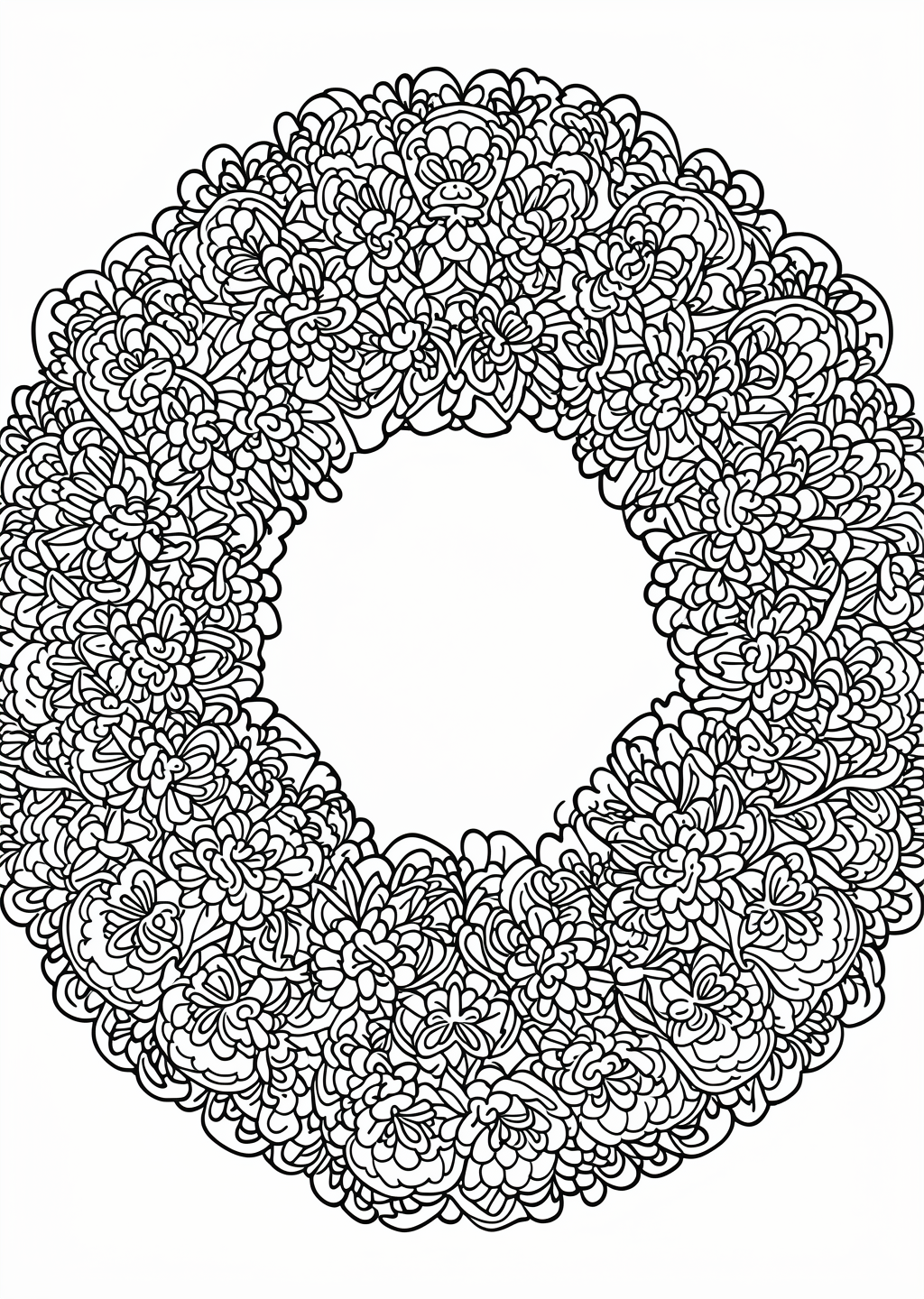 Flower Wreath Mandala Coloring Page – line art