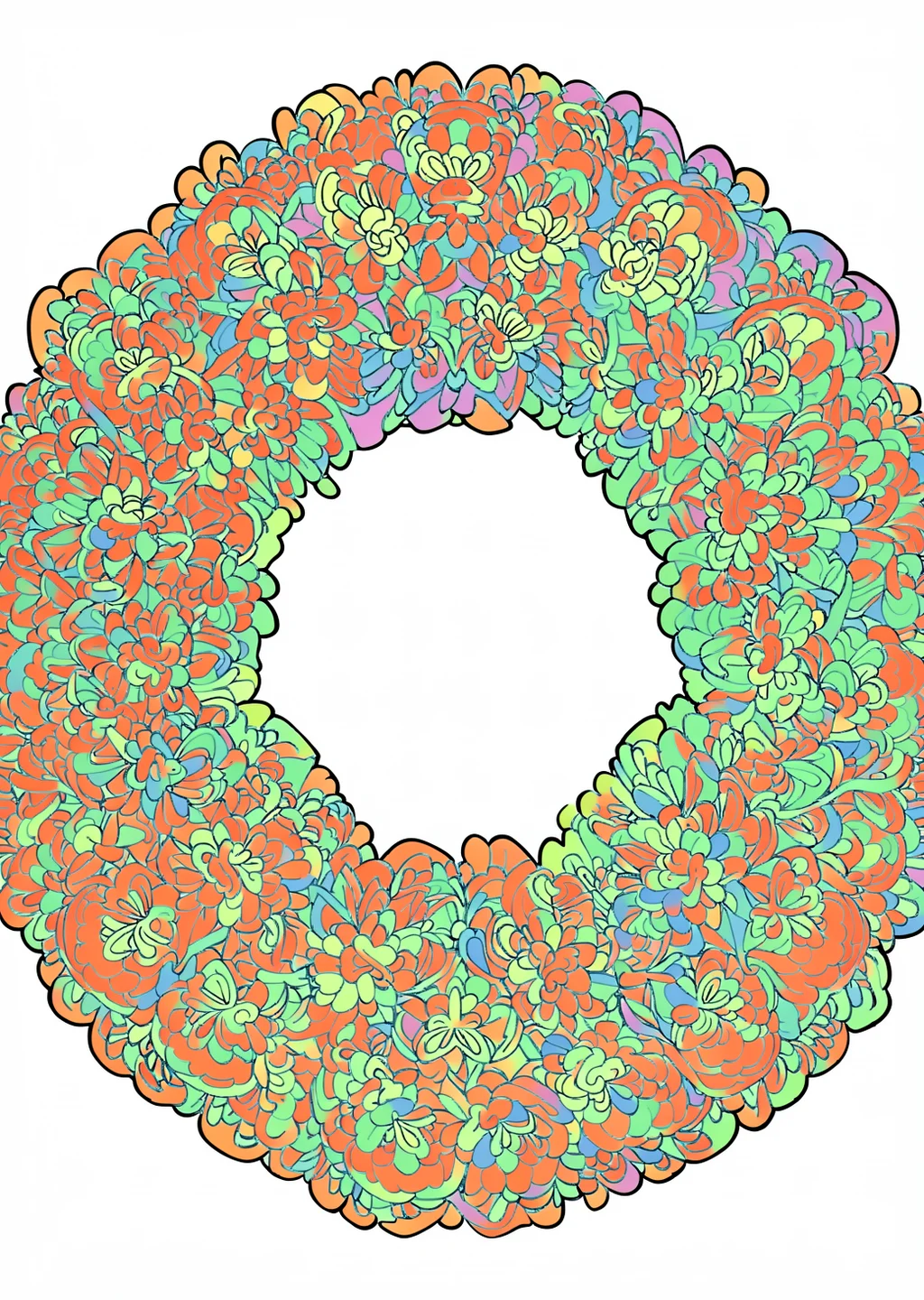 Flower Wreath Mandala Coloring Page – colored example