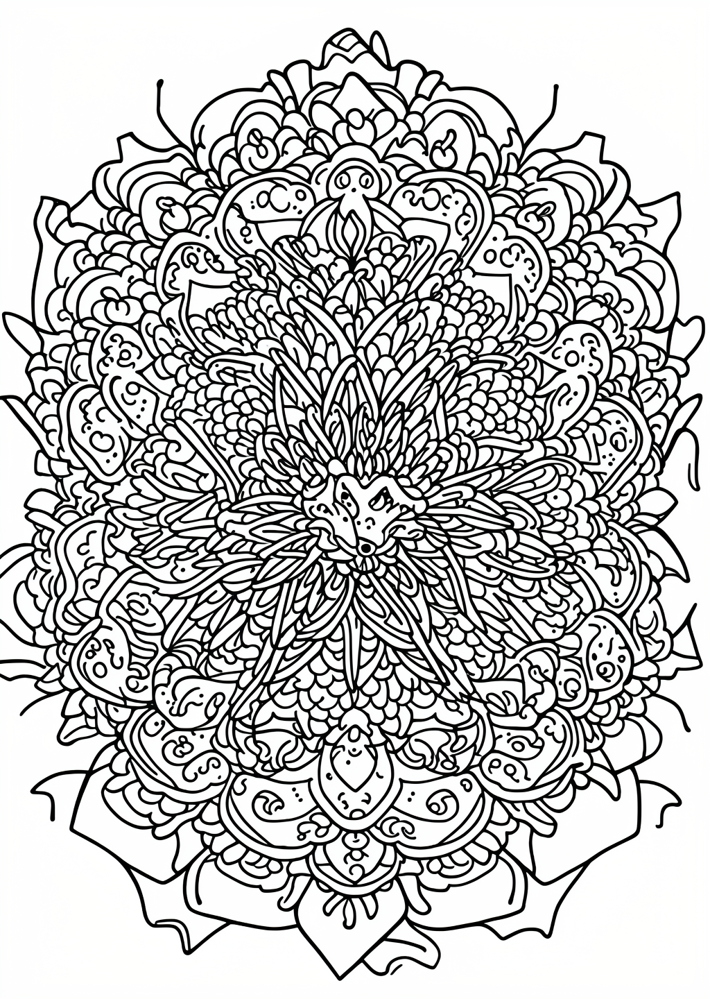 Mandala Dragon Coloring Page – line art