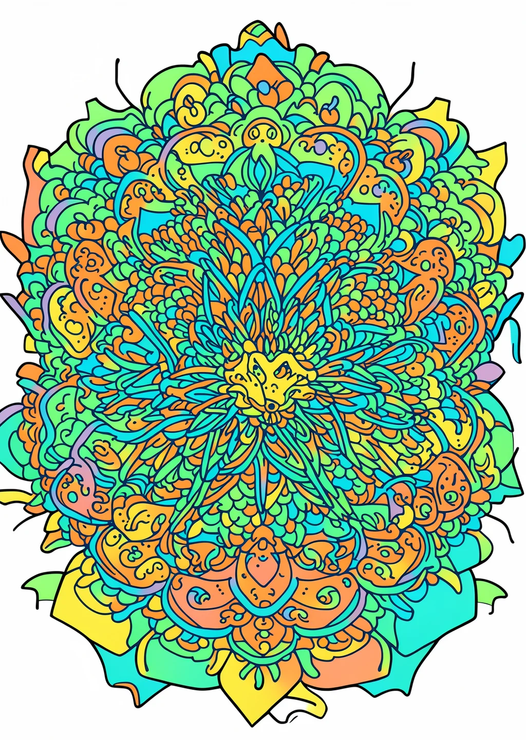 Mandala Dragon Coloring Page – colored example