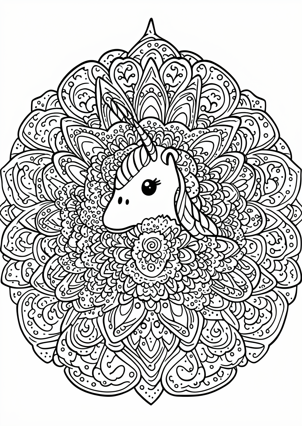 Mandala Unicorn Coloring Page – line art