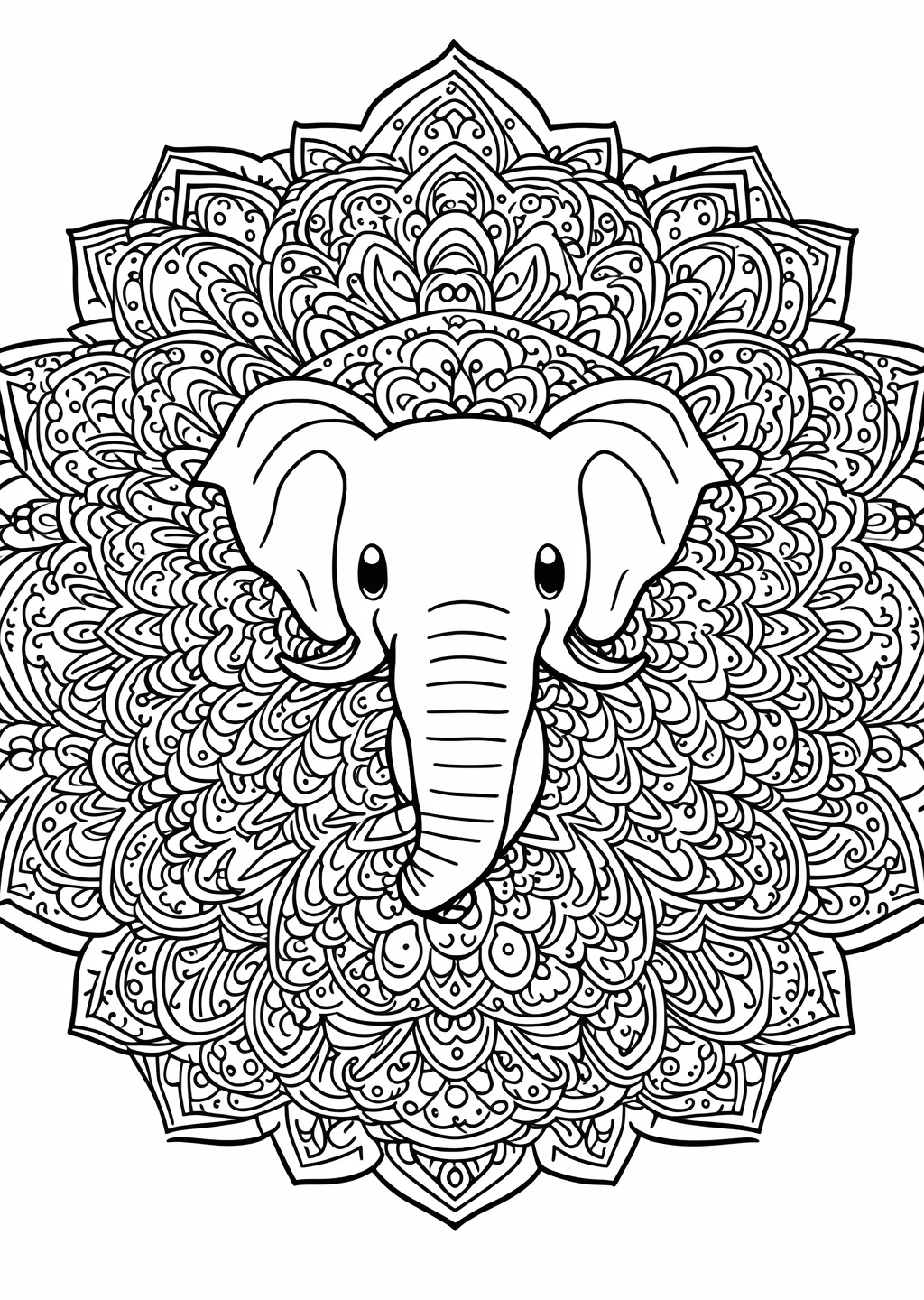 Elephant Mandala Coloring Page – line art