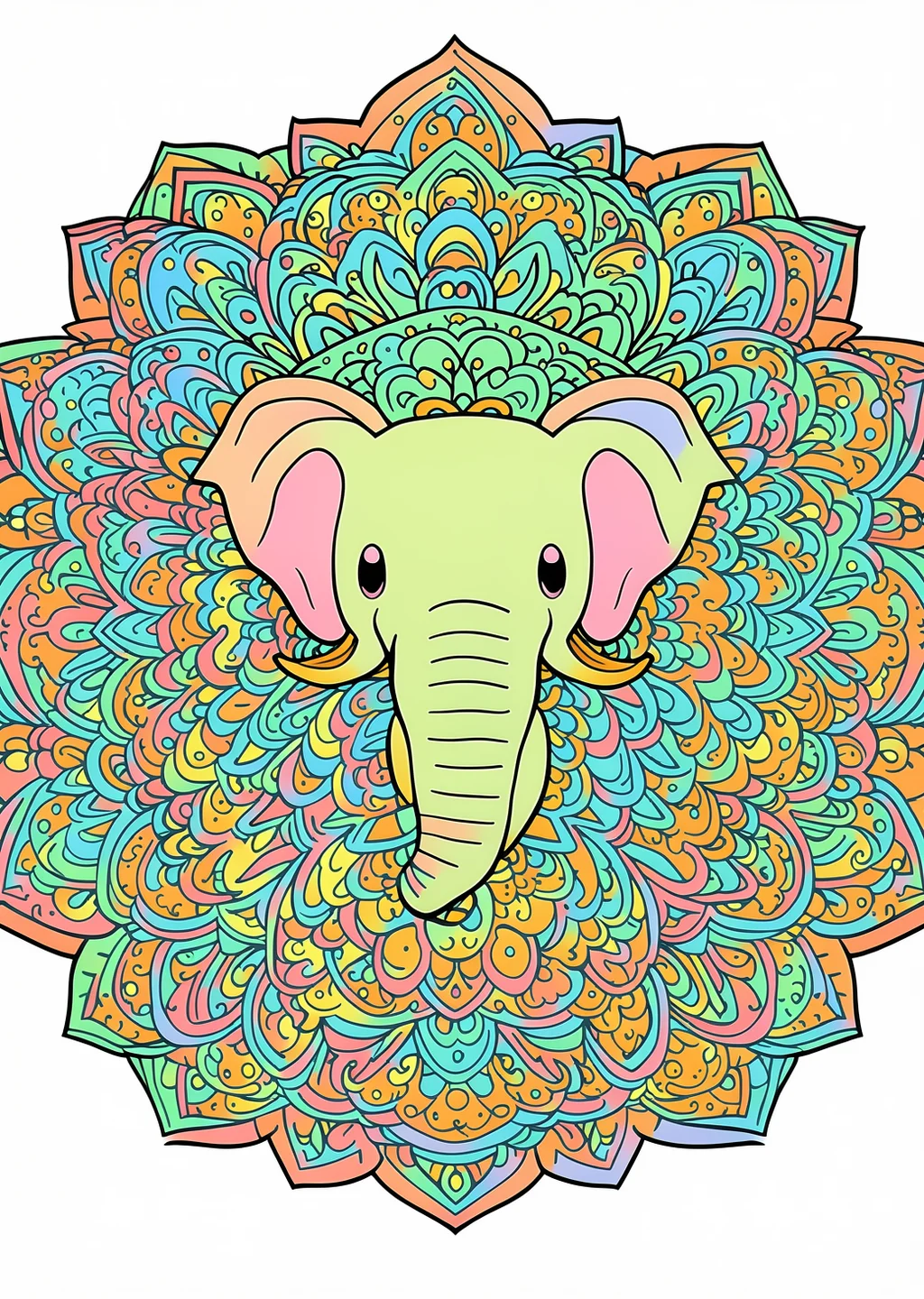 Elephant Mandala Coloring Page – colored example