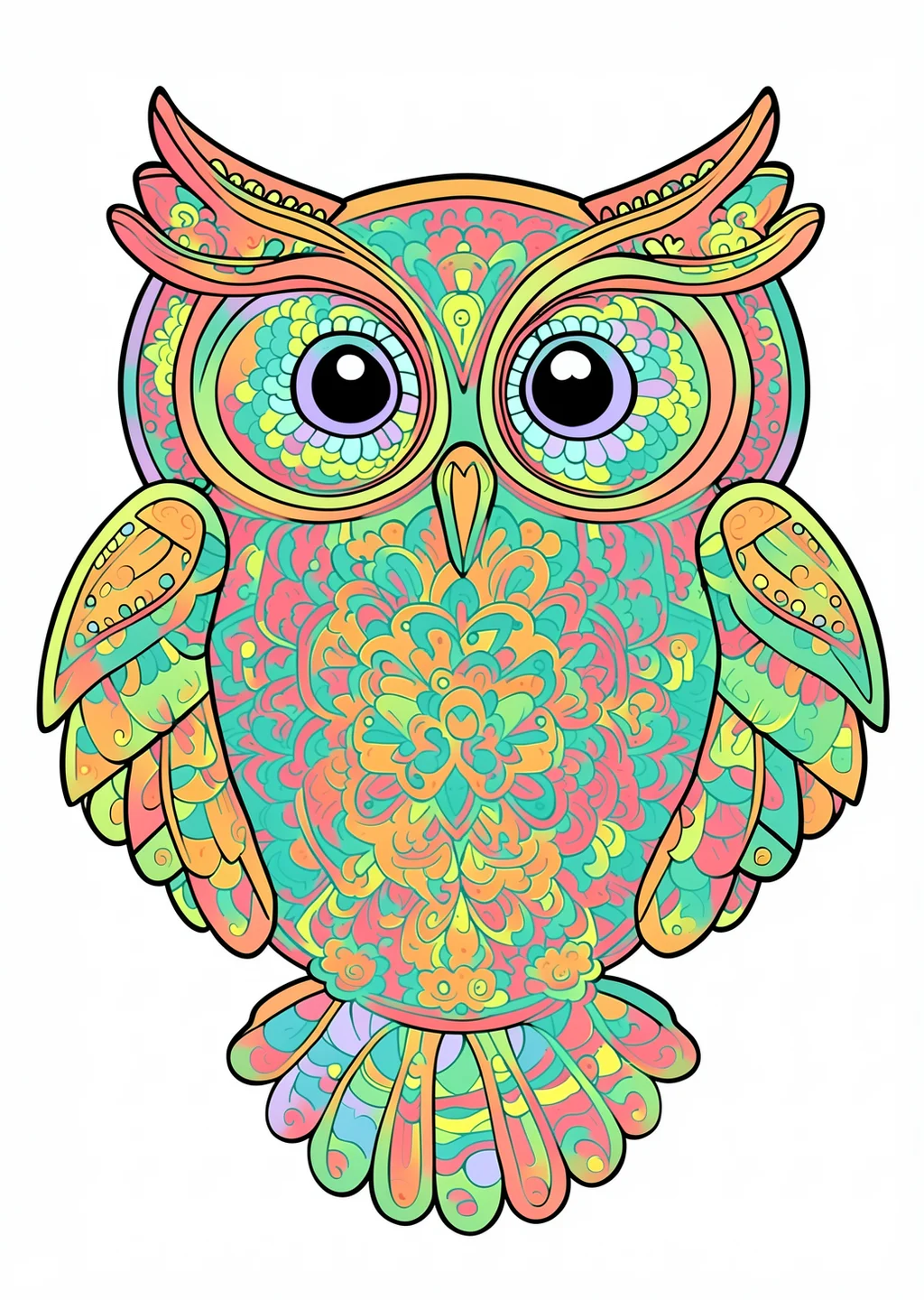 Owl Mandala Coloring Page – colored example
