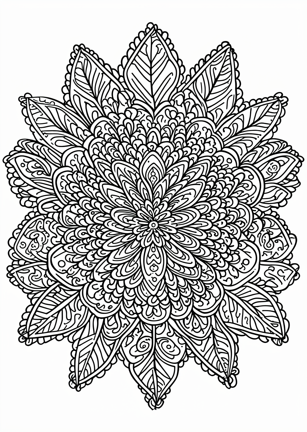 Feather Mandala Coloring Page – line art
