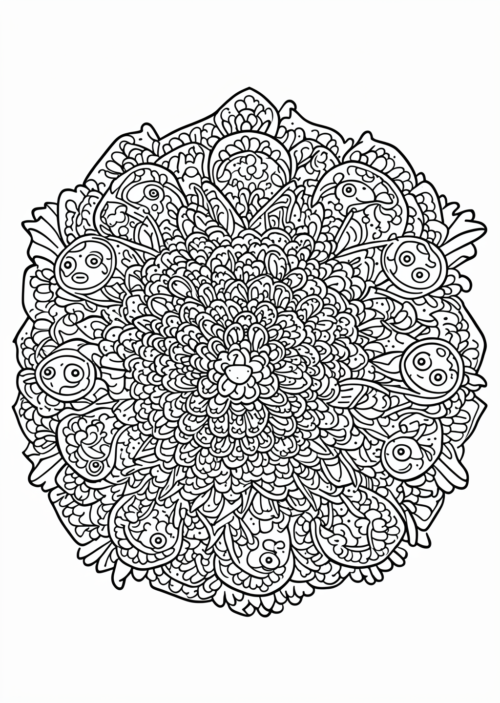 Fish Mandala Coloring Page – line art