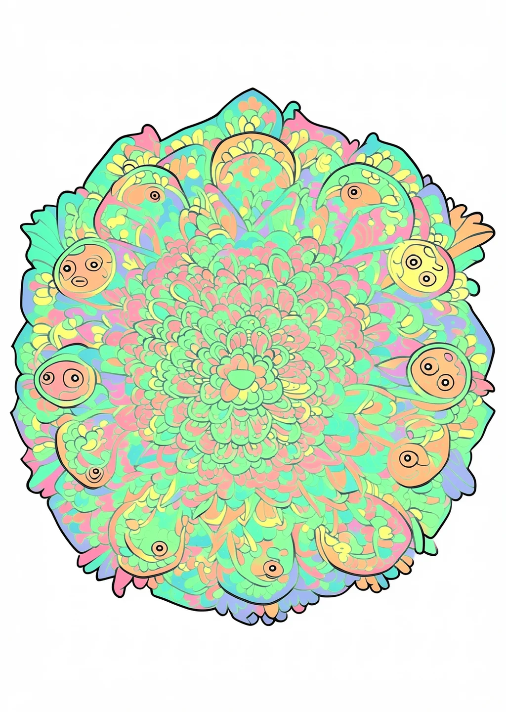 Fish Mandala Coloring Page – colored example