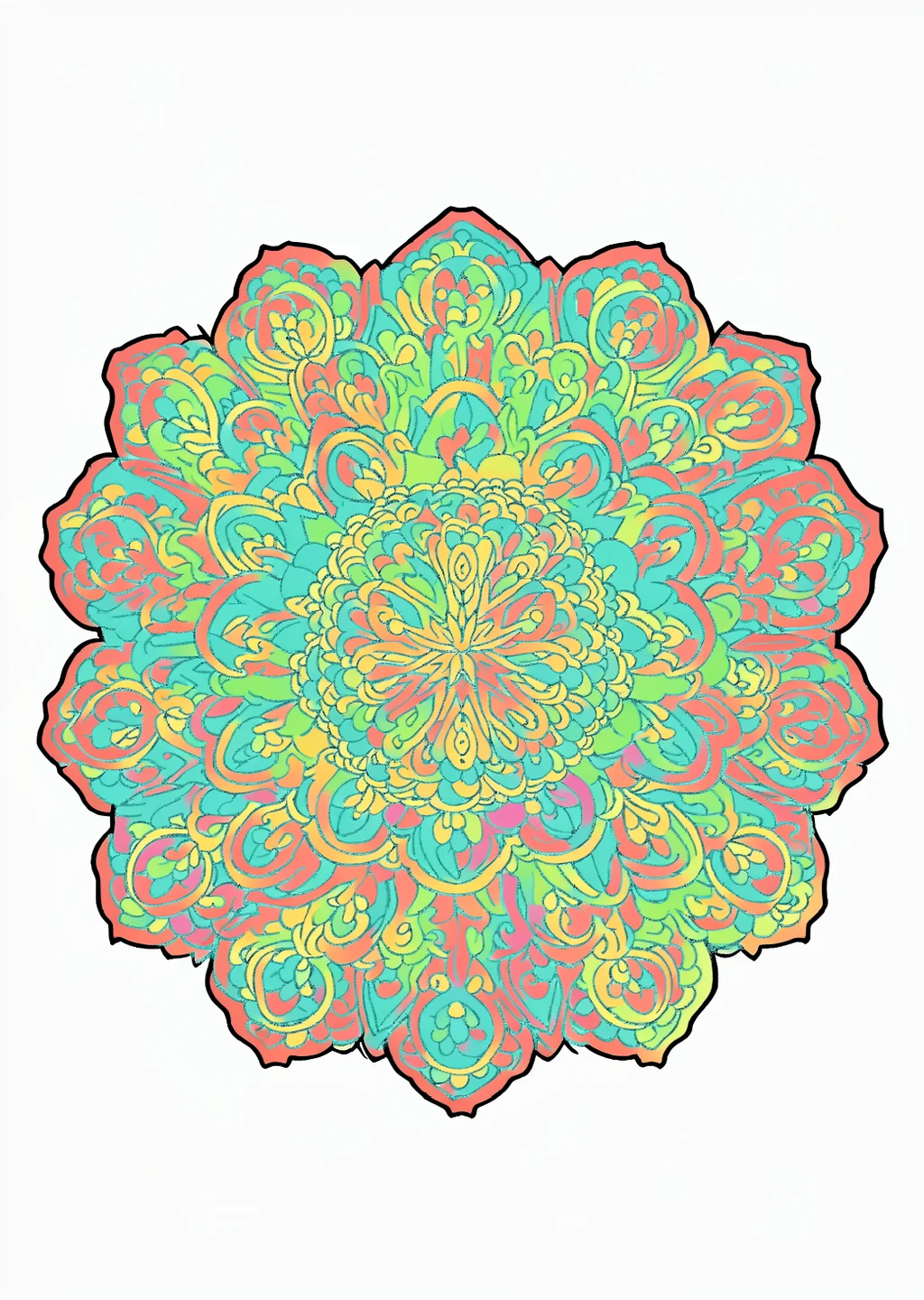 Geometric Mandala Coloring Page – colored example