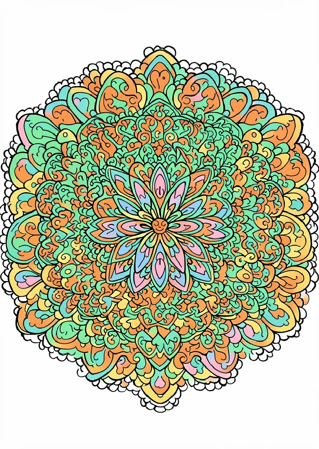 Heart Mandala 2 Coloring Page – colored example