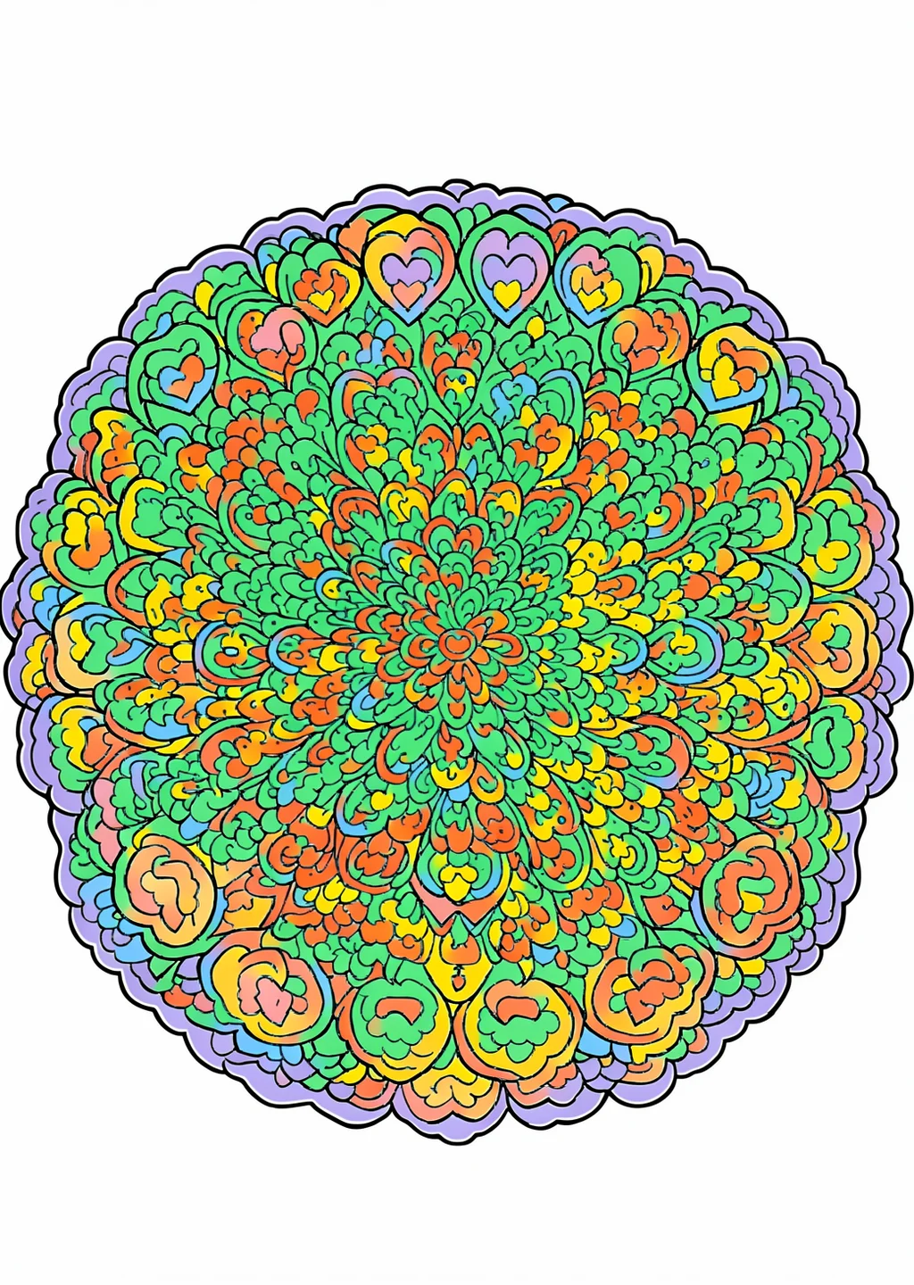 Heart Mandala Coloring Page – colored example