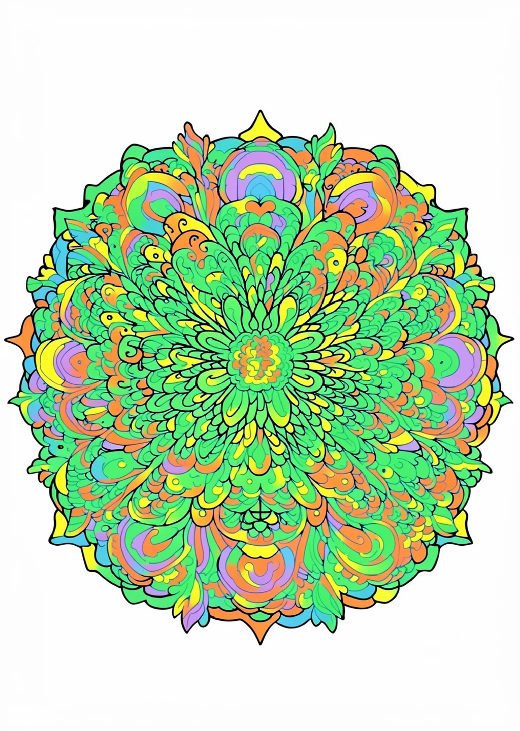Cat Mandala Coloring Page – colored example